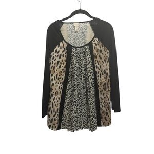 Chico's Black and Tan Relaxed Pleated Blouse